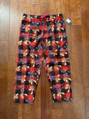 New Varsity Men's XL Flannel PJ Pants Black Red Check Cabin Lumberjack Moose
