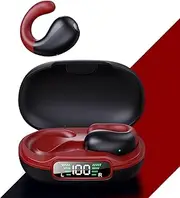 Bluetooth Earbuds, 3D HiFi Stereo Over Ear Headphones with Charging Case, Touch Control Wireless Earphones Noise Reduction for Workout Running Gym (Black & Red)