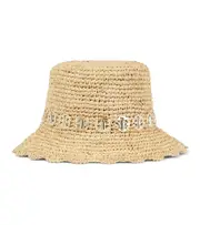 [Rabanne] Rabanne Embellished raffia bucket hat UK 7 1/8 beige