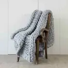 Hand Knitted Chunky Blanket Thick Acrylic Yarn Blanket Home Decor Throw Rug Grey