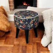Flower Printed Wooden Legs Fabric Living Room Seating Foot Stool in Multi Color