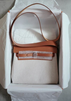 BNIB Hermes Mini Herbag Fauve/Ecru with Palladium Hardware