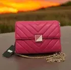 DKNY Devon Clutch Quilt Pink Gold Toned Chain Crossbody Bag