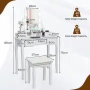 White Makeup Vanity Table with Rotatable Lighted Mirror and Ample Storage
