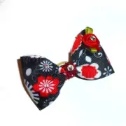 Puppy bows red black floral bowtie shape pet hair bow barrettes or bands