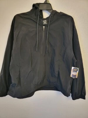 Women's Lg Black Avia Hooded Qtr Zip ~ New with Tags ~ Cinchable Windbreaker