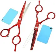 Hair Cutting Scissors, 6 Inch Professional Red Set Cutting Barber Haircut Scissor Thinning Shears Hairdressing Scissors
