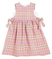 [Il Gufo] Il Gufo Bow-detail checked linen and cotton dress Y 10 pink