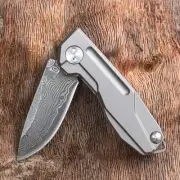 Mini Titanium Pocket Folding Knife Damascus Steel Blade Outdoor EDC Keychain