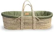 Clair de Lune Organic Palm Moses Basket, Gold Award Winner, Comes with Organic Dressing, Natural Bamboo Mattress and Soft Moses Sheet 75 x 28 cm (Forest Green)