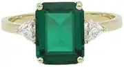 [Generic] 2.5ct Created Green Emerald Cut Trillion Accents Trilogy Ring Yellow Gold Plated