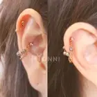 16g 20g Opal double chain conch ear stud Helix hoop double chain ring 316l steel