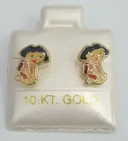 Clearance Baby Kids Dora Nick Boot Enamel Stud Earrings Yellow Gold Skewback
