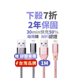 【PX 大通-】編織網快充線MFi認證UAL-1G iPhone蘋果手機線傳輸線1公尺灰色lightning充電線(USB)