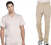 [Cherokee] WW670 Men's Scrub Set V-Neck 3 Pockets with Modern Fit Tapered Leg Pant and 7 Pockets WW140