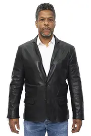 Infinity Leather Men's Black Jacket Leather Blazer Soft Italian Fitted Vintage Coat L