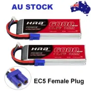 2x HRB 11.1V 3S 6000mAh EC5 100C LiPo Battery for RC Helicopter Drone Boat Truck