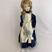Blonde Hair Blue Eyes Worker Maid Porcelain Doll Foam Body Blue Dress Apron