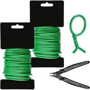 2 Rolls 3.5 mm x 10 m Plant Wire for Low Stress Training, Flexible Plant Wire Green with Cutter, Plants Binding Wire Rubberised for Gardening, Vines and Flowers