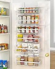 Moforoco White Over the Door Pantry Organizers and Storage, Hanging Can Kitchen Basket Organization, Wall Spice Rack Behind Cabinet Door Seasoning Shelves, Back of Home Bathroom Bedroom Door