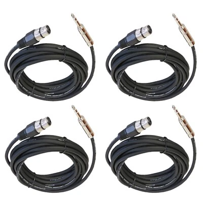 4-Pack 25ft XLR Male Cables Quarter Inch Stereo to 3-Pin Speaker DJ Female Cable