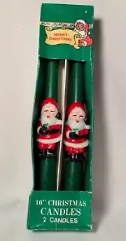 Santa Clause Vintage Candle Sticks, Mid-Cenutry 10” Green Taper Candles NIB