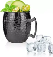 Moscow Mule Mugs, 16 Oz Black Hammered Mule Cup with 304 Stainless Steel Lining