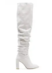 $1098 Stuart Weitzman Women's Light Gray Histyle Perla Suede Over-the-knee Boot