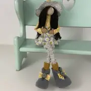 Gnome Girl Doll Daisy Print Floppy Hat Bendable Legs Farmhouse Decor Handmade