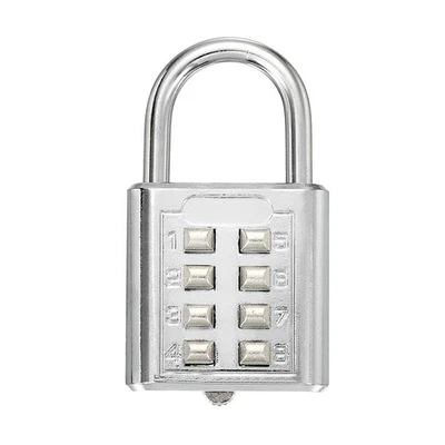 Push Button Combination Padlock 8-Digit 4-Position Lock Silver