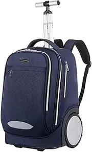 [King Mills] 18in Roller Backpack, Rolling Bookbag w. 7in Extra Large Wheel. Easy Convert Between Roller and Backpack., Navy Blue, Medium, Wheeled