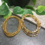 2 PC Handmade 50" Waist Beads Necklace African Boho Bracelet Anklet Set A1047