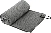 Golf Towel for Club Use with Clip Holder, Ideal for Ball Cleaning and Accessories, Gray