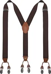 [PDRMZRT] Dress Suspenders for Men Big and Tall Heavy Duty Mens Suit Brown Suspenders with 6 Clips for Seniors Pants