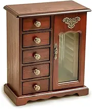Kendal Wooden Jewelry Box for Women, Solid Jewelry Organizer With 5 Drawer, Wood Jewelry Case with Mirror for Necklaces, Earring, Rings, Brown with 5 drawer