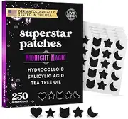 LivaClean 250Ct Black Star Pimple Patches Midnight Magic With Salicylic Acid And Tea Tree Oil - Pimple Patches For Face, Hydrocolloid Patches For Acne, Li Stickers