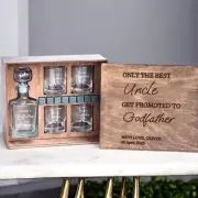 Godfather Whiskey Gift Set, Personalized Decanter, 2 Glasses, Whiskey Stones