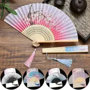 Bamboo Silk Folding Fan Chinese Style Floral Printed Dance Party Hand Held Fans