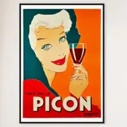 Galrie Picon Aperitif French Vintage Advertising Poster by Marcus Campbell Artwork Décor, Black Frame, 50 x 70cm (20 x 28inch)