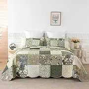 YAYIDAY Quilts Queen Size Patchwork Bedspread Set - 100% Cotton Reversible Breathable Floral Quilted Quilt with Pillow Shams Fit All Season