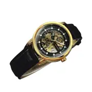 WINNER Classic Skeleton Mens Watch Fashion Leather Strap-Gold