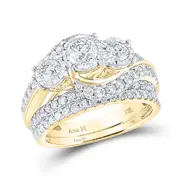 14k Yellow Gold Round Diamond Bridal Wedding Ring Set 2 Ctw (Certified)