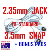 TENS EMS ELECTRODE PADS + CABLE 2.35mm JACK to STANDARD 3.5mm PRESS STUD SNAPS