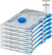 Amazon Basics Reusable Vacuum Compression Storage Bags with Free Hand Pump - Jumbo, 6-Pack - Best for Travel Packing