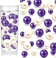 ZEBMOON 200PCS Purple White Faux Pearls Beads for Centerpiece Vases, Vase Filler Faux Pearls, No Holes Filler Beads for Party Anniversary Birthday Wedding Table Decor, 10/14/20/30mm