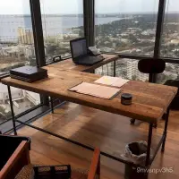 在飛比找蝦皮購物優惠-【實木l型書桌】美式複古簡約北歐實木拐角L型辦公電腦書桌設計
