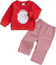 [Arvbitana] Toddler Baby Boy Girl Long Sleeve Christmas Pullover Sweatshirt Plaid Pants Two Piece Outfits Fall Winter Clothes