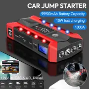 12V 99900mAh Car Jump Starter Portable Battery Power Bank Pack Charger Booster