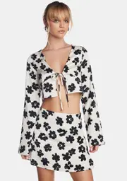 [Bailey Rose] Black/Cream Floral Skirt Set