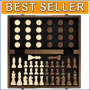 High-Quality Magnetic Wooden Chess Set - 15 Inches, Folding Storage Box Included